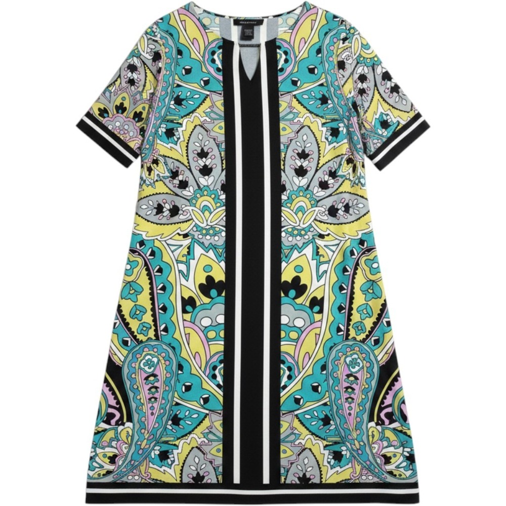 Ashley Stewart Dress Women Plus Size 22/24 Multicolor Paisley Retro Boho Shift